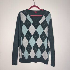 Green Argyle Plaid Merona Cotton Sweater - Size M